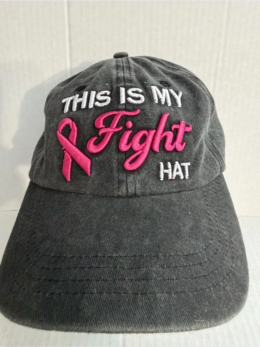 Black Baseball Cap with Pink Ribbon 